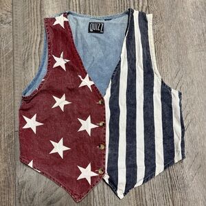 Vintage QUIZZ NYC denim patriotic USA flag vest American stars stripes 80s 90s